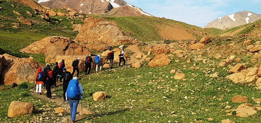 Mountain climbers trekking in Iran Mountais